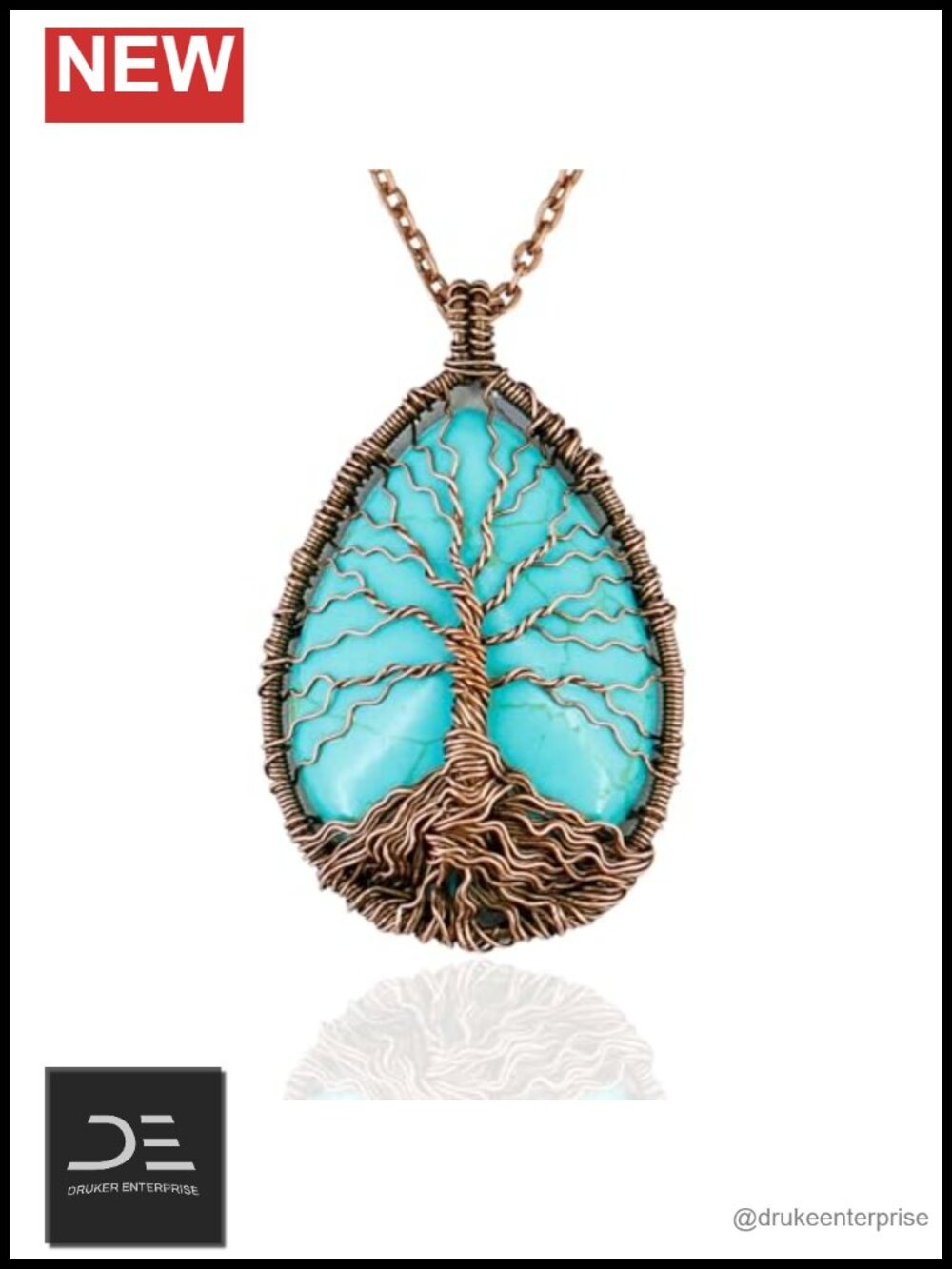 Handmade Tree of Life Wire Wrapped Pendant Necklace, Copper Howlite Healing